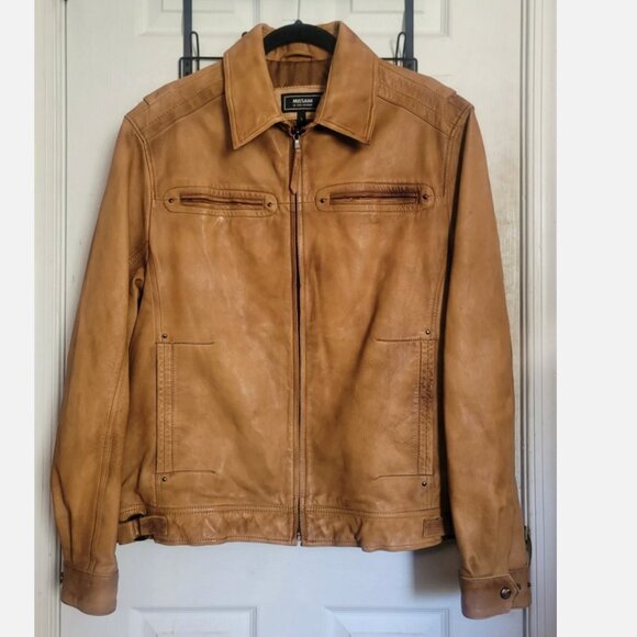 MISSANI LE COLLEZIONI Distressed Leather Motorcycle Jacket Men L Sportcoat Tan G - Picture 1 of 16